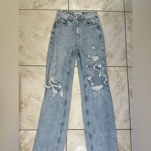 High Rise Light Wash Ripped Jeans